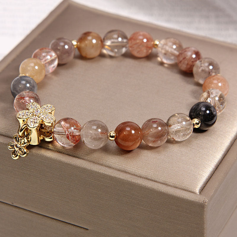 Natural Titanium Crystal Five Petal Flower Bracelet