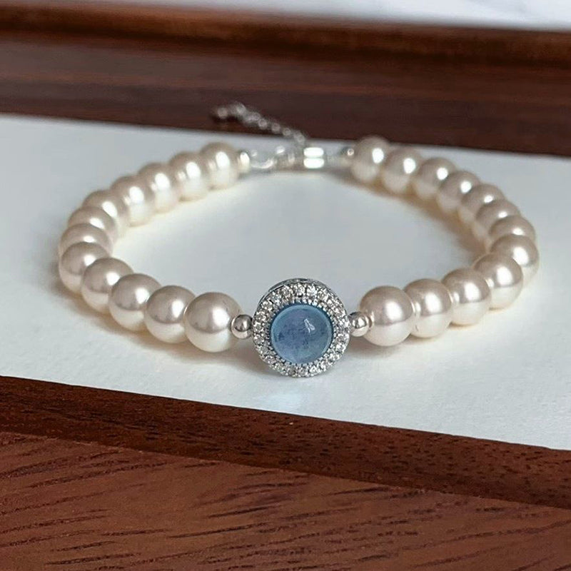 Round Bead Crystal Natural Freshwater Pearl Bracelet
