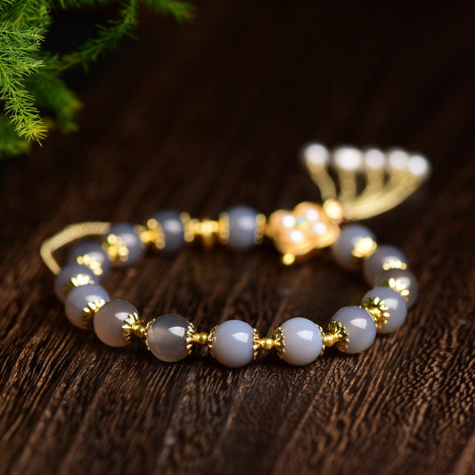 Natural Grey Agate Tassel Bracelet