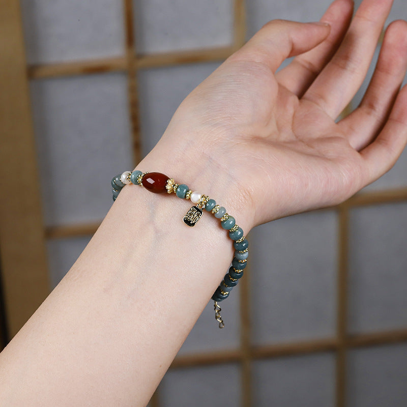 Red Agate & Emerald Jade stone Bracelet