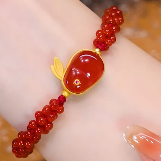 Running Bunny • Red agate braided bracelet