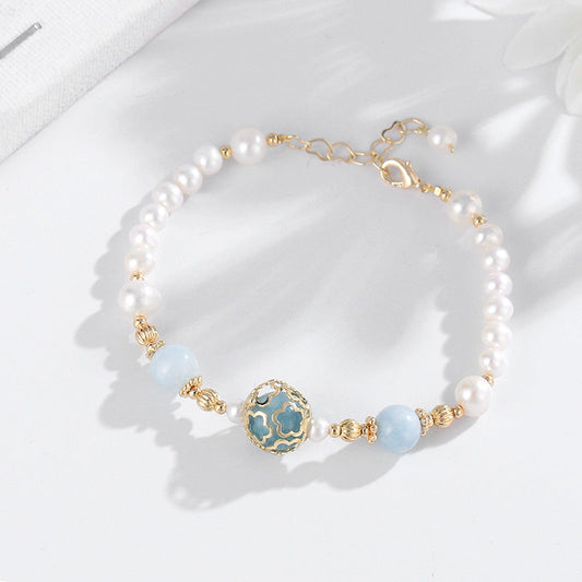 Aquamarine crystal pearl bracelet