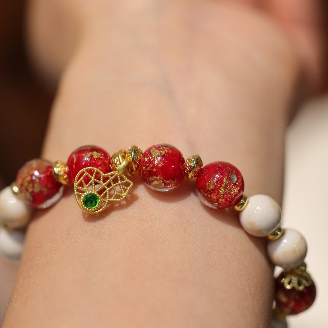 Retro gourd gold foil glass bead bracelet