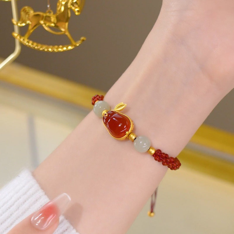 Running Bunny • Red agate braided bracelet