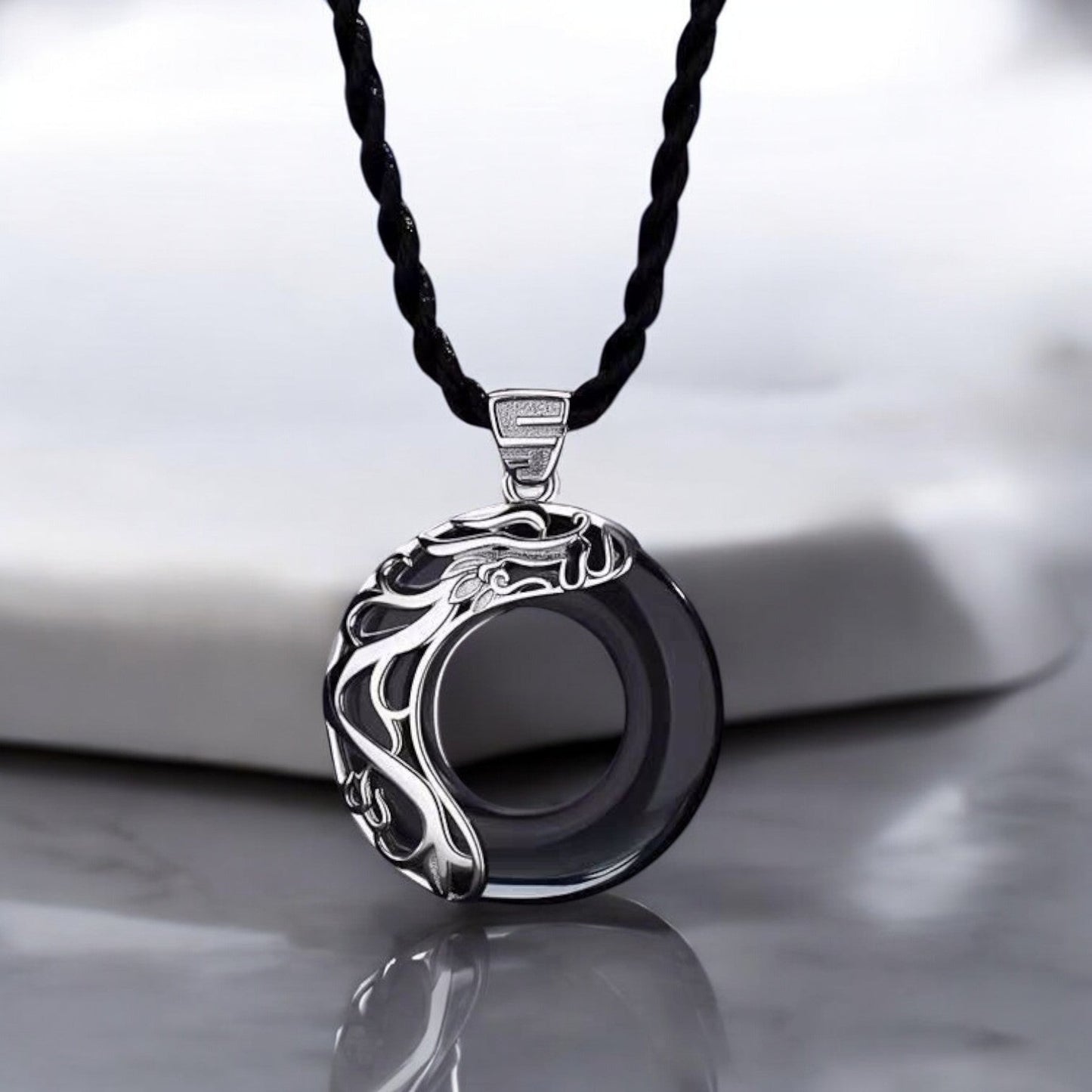 Obsidian Dragon Opal Phoenix Couple Necklace