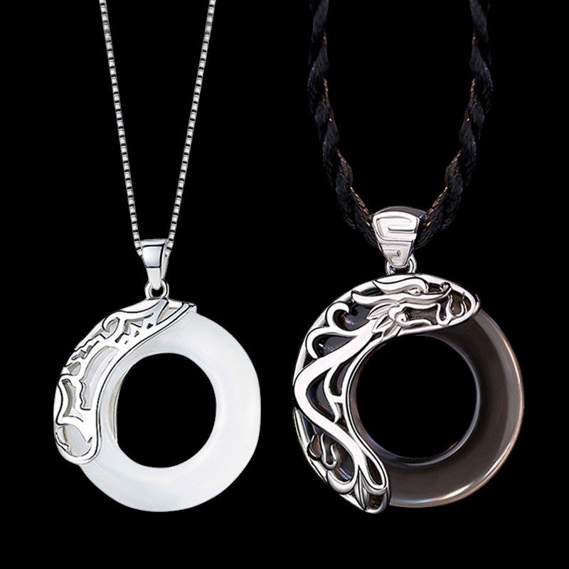 Obsidian Dragon Opal Phoenix Couple Necklace