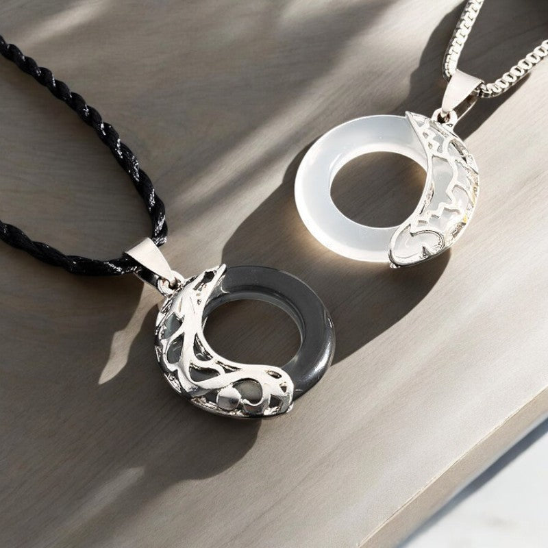 Obsidian Dragon Opal Phoenix Couple Necklace