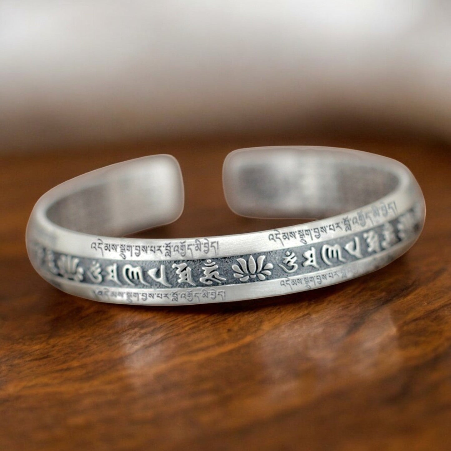 Om Mani Padme Hum Mantra Lotus Open Bracelet Bangle