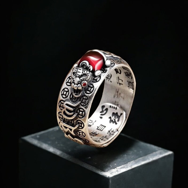 Pixiu Red Garnet Ring