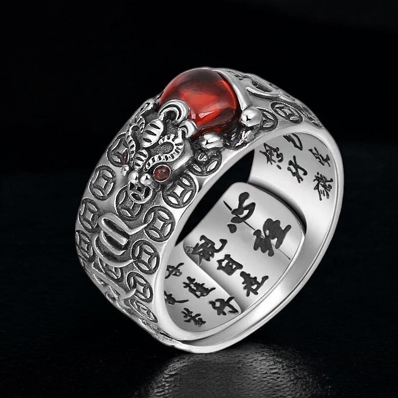 Pixiu Red Garnet Ring
