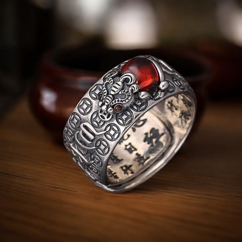 Pixiu Red Garnet Ring