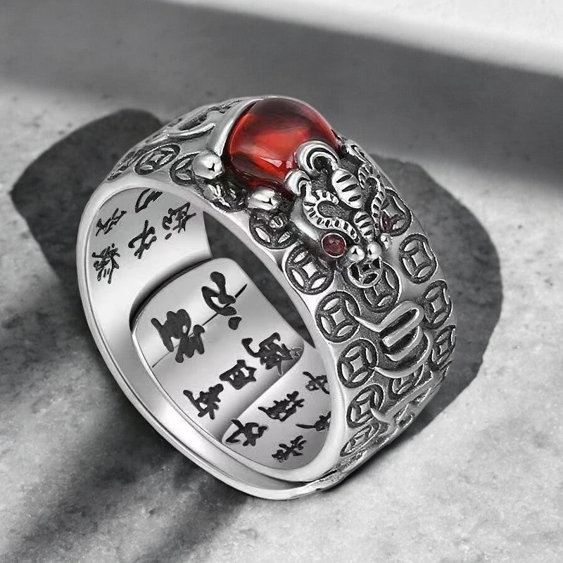 Pixiu Red Garnet Ring