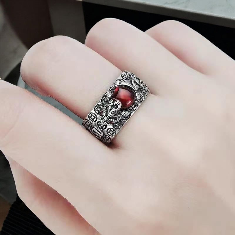 Pixiu Red Garnet Ring