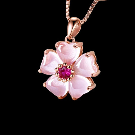 Rose Quartz Hibiscus Flower Pendant