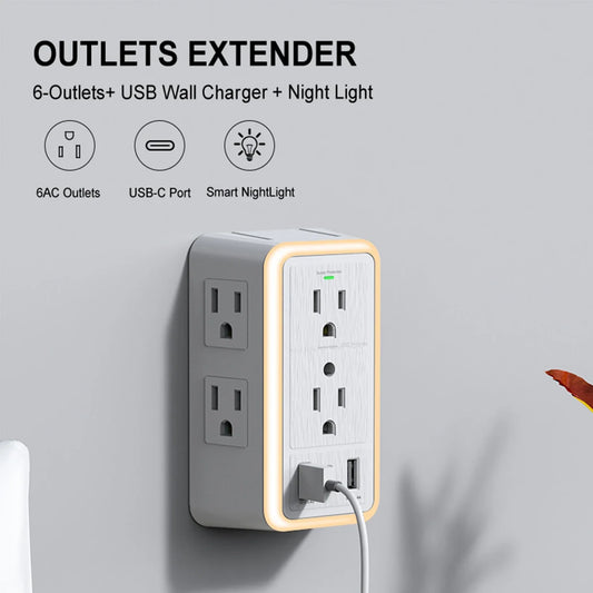 BreezeVell Multi-Outlet Power Strip with Light-Sensitive Night Light