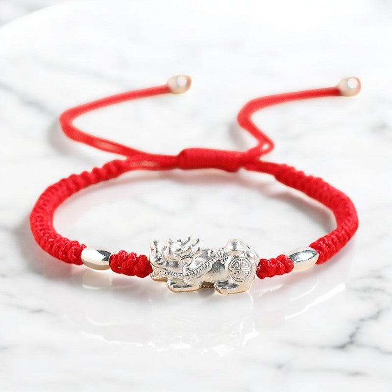 Silver Pixiu Red String Bracelet