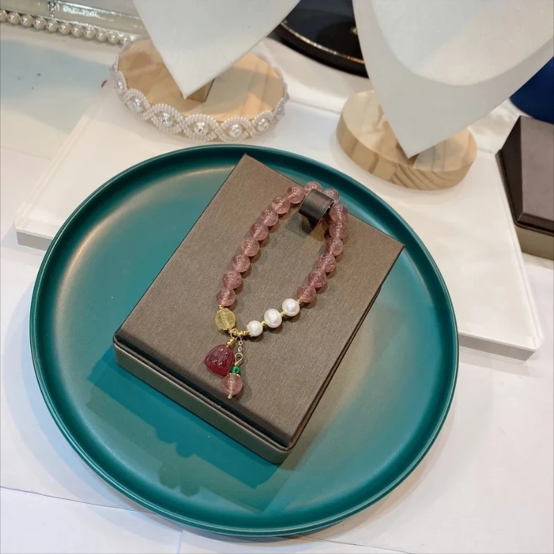 Strawberry Crystal Lotus Bracelet