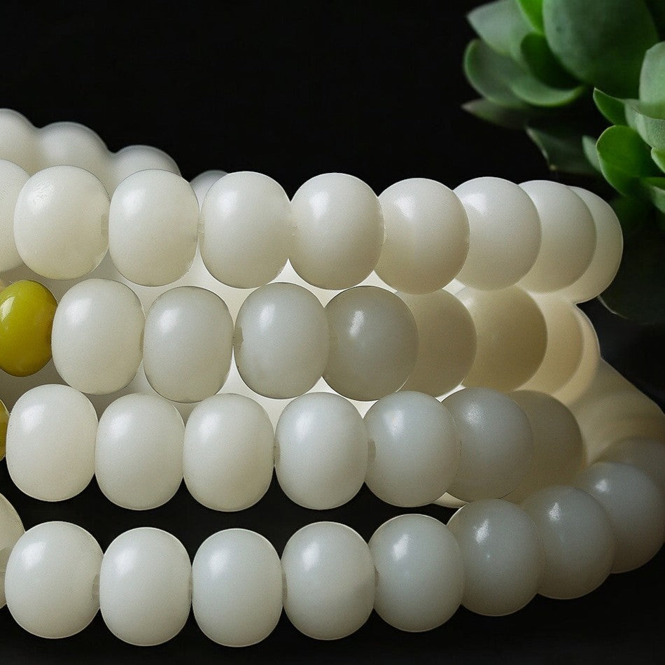 White Jade Bodhi Lotus Mala Necklace Bracelet