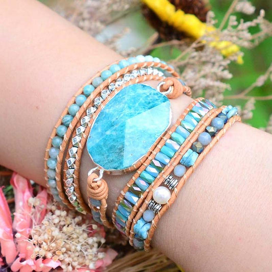 Water Blue Amazonite Wrap Bracelet