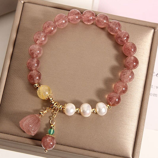 Strawberry Crystal Lotus Bracelet