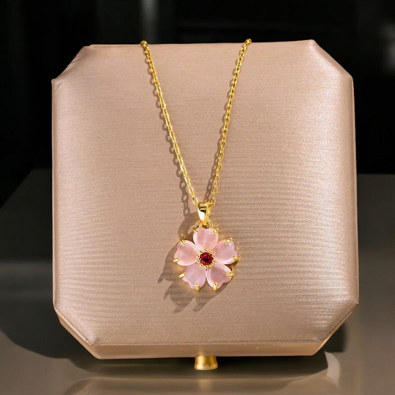 Rose Quartz Hibiscus Flower Pendant