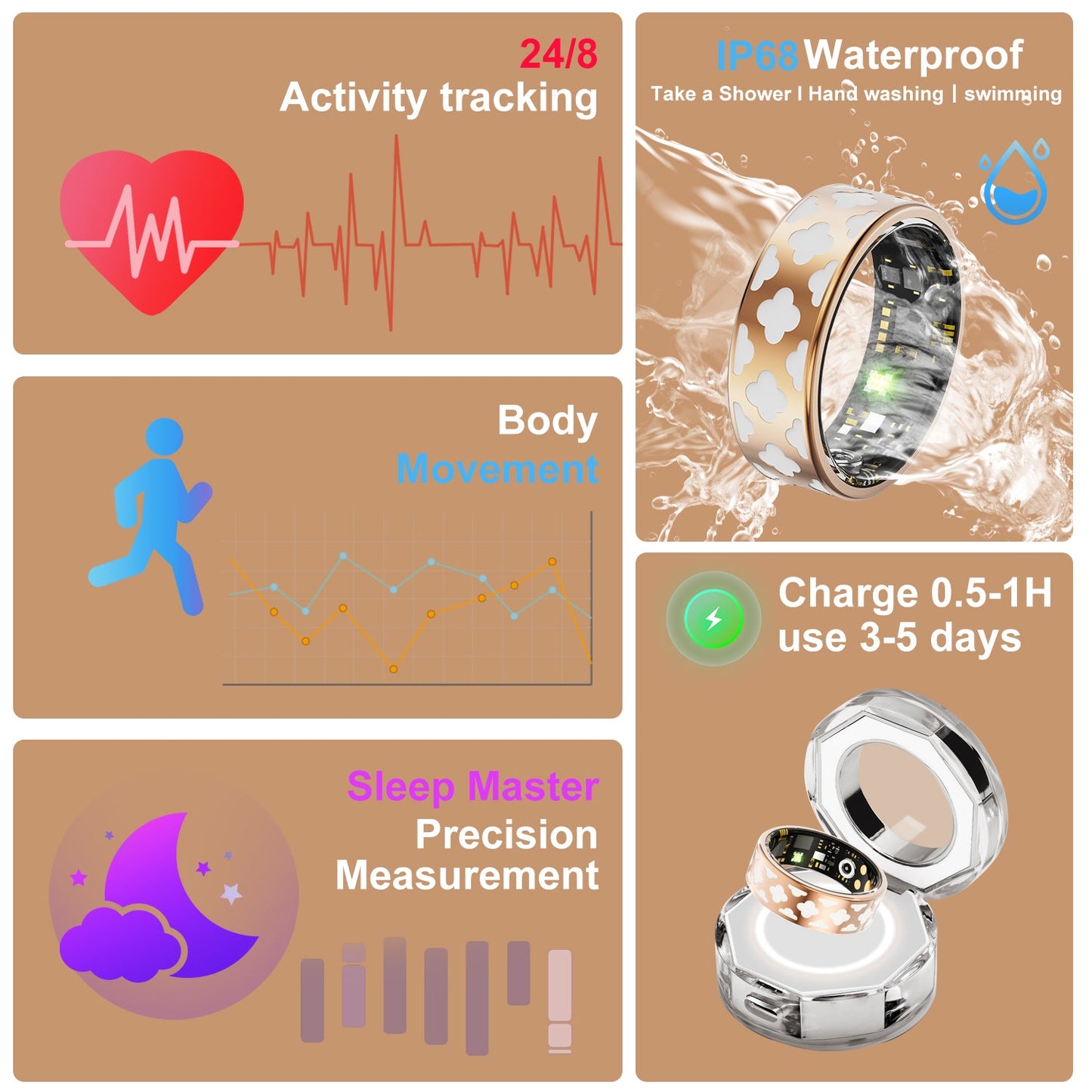 Enchanted Enamel Smart Ring – Titanium, Waterproof, Sleep & Health Tracker
