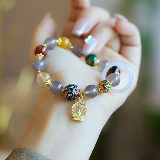 Buddha statue smoke purple natural agate bracelet