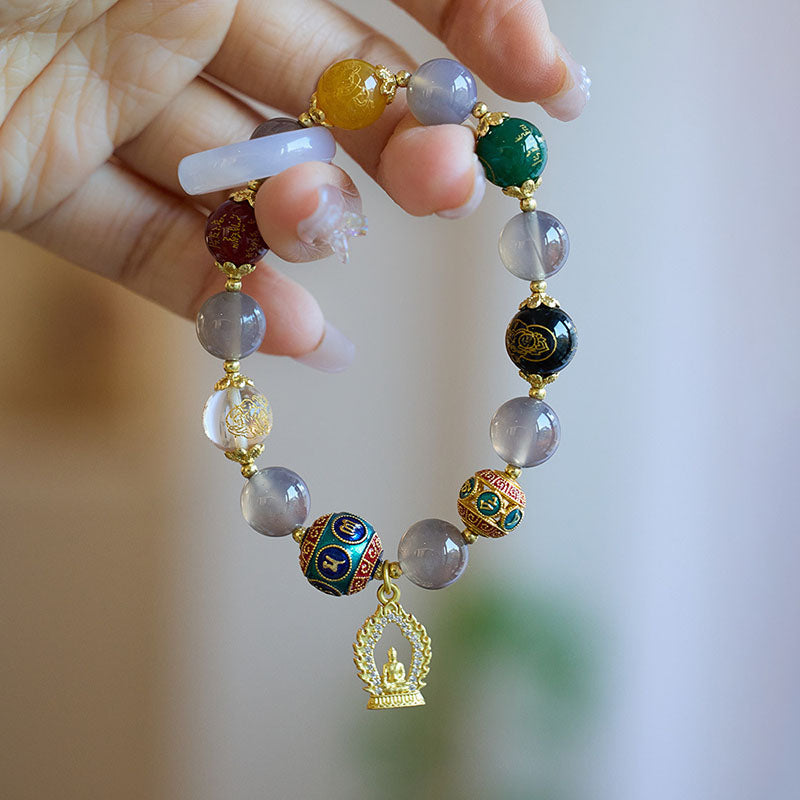 Buddha statue smoke purple natural agate bracelet