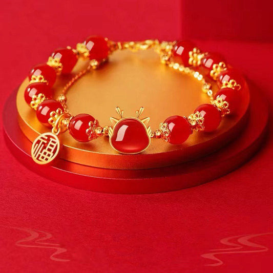 Dragon and Transfer Beads Natural Agate Bracelet or Necklace