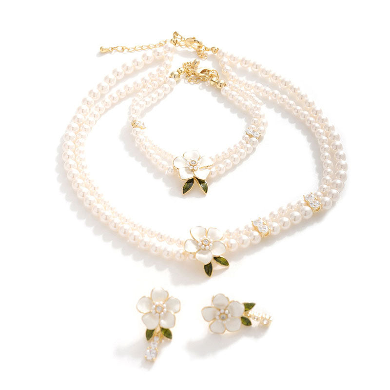 Camellia Pearl Necklace Bracelet or Earrings