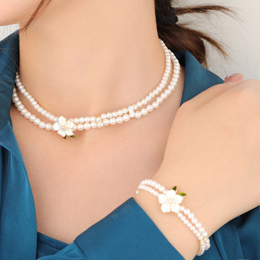 Camellia Pearl Necklace Bracelet or Earrings