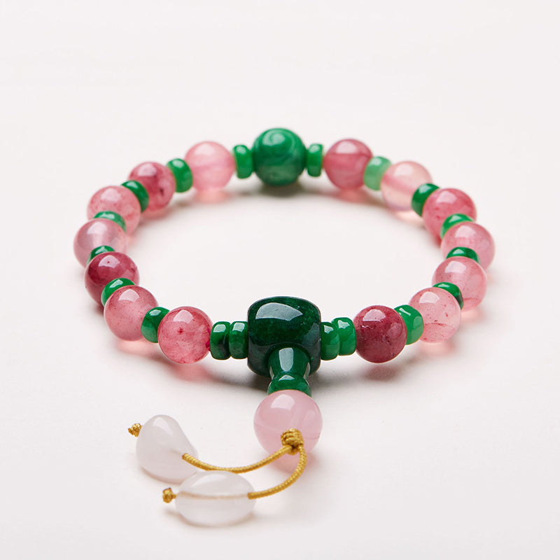 Pulsera de ágata natural rosa con colgante de jade