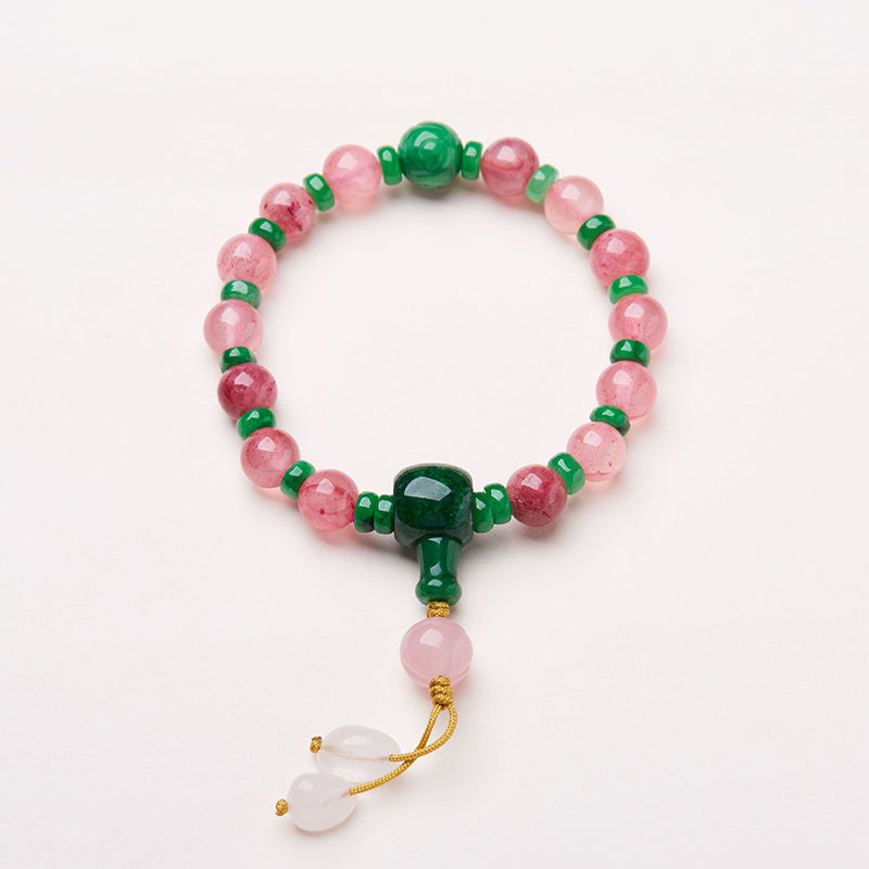 Pulsera de ágata natural rosa con colgante de jade