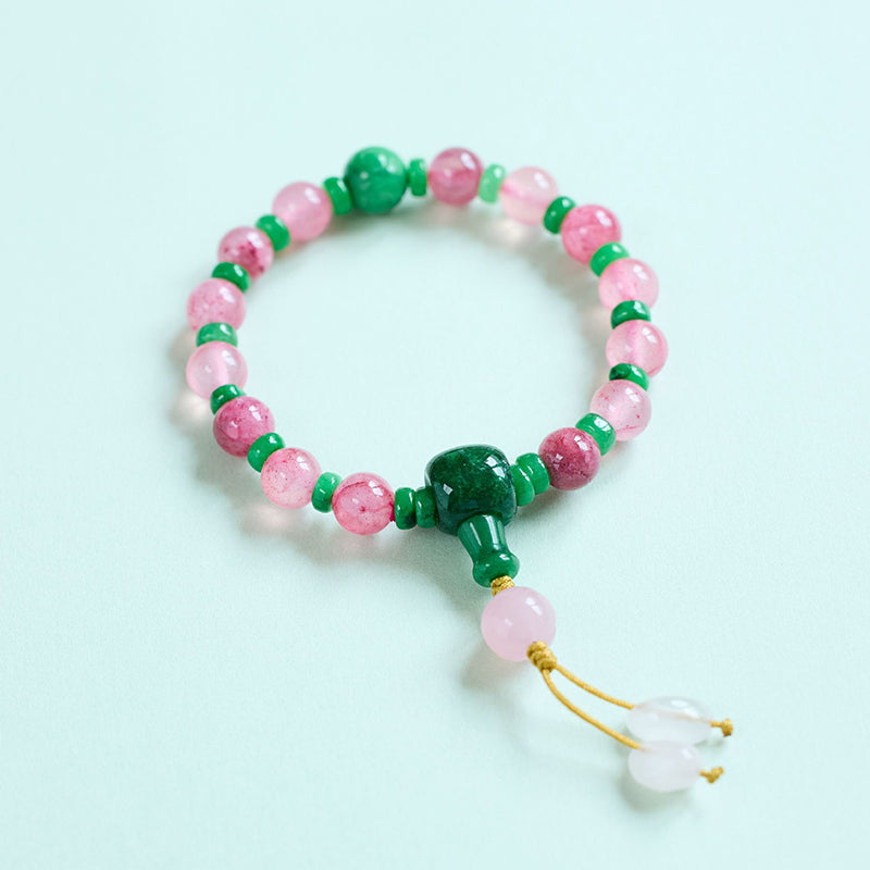 Pulsera de ágata natural rosa con colgante de jade