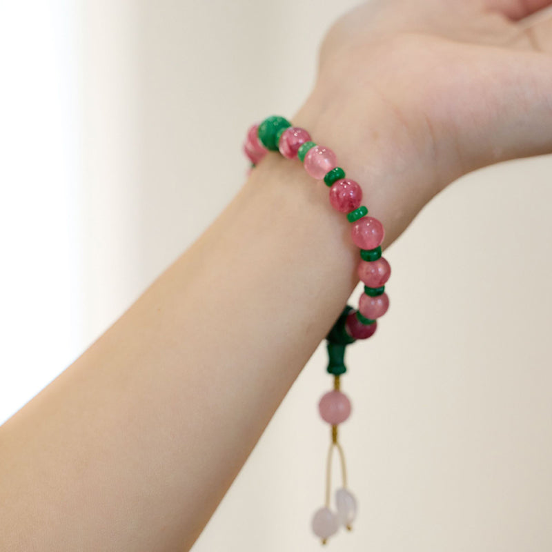 Pulsera de ágata natural rosa con colgante de jade