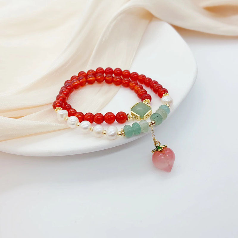Pulsera de ágata natural con colgante de durazno