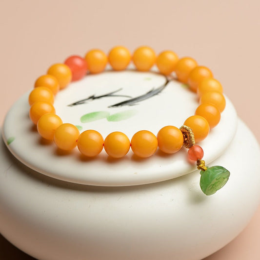 Lotus pod pendant natural beeswax bracelet
