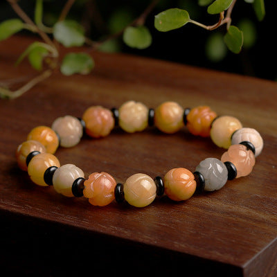 Golden Silk Jade Lotus Bead Bracelet