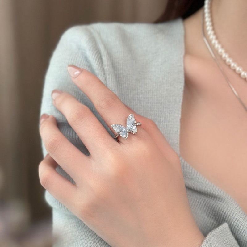Butterfly Pearl Ring Bracelet Necklace Earrings