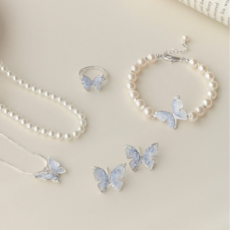 Butterfly Pearl Ring Bracelet Necklace Earrings