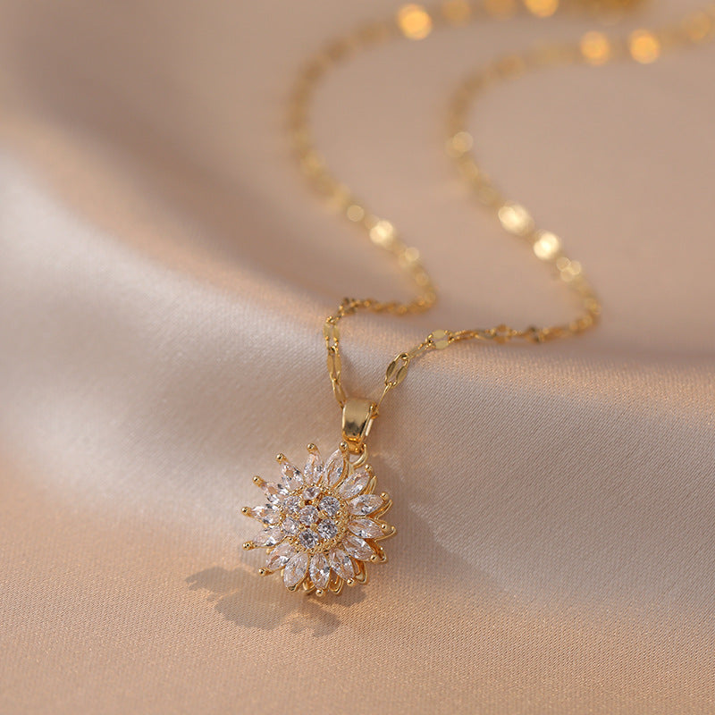 Collar, anillo, pendientes y pulsera de girasol de diamantes