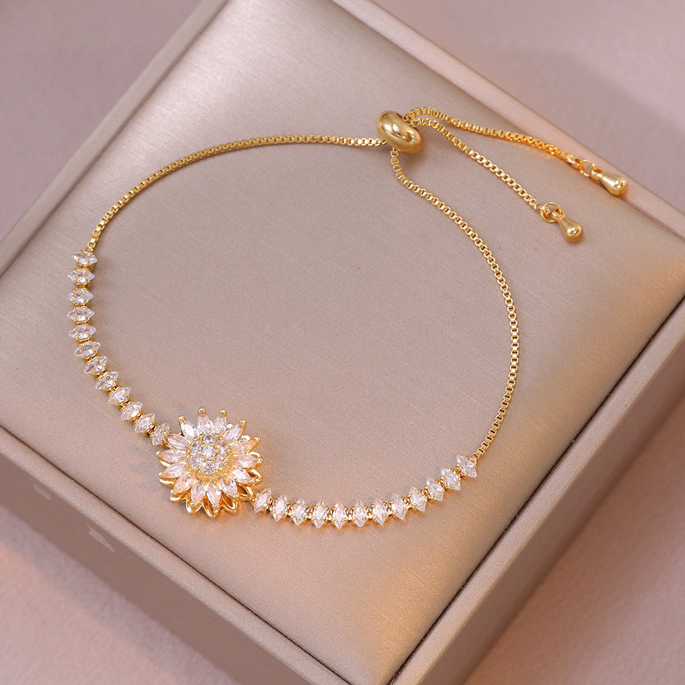 Collar, anillo, pendientes y pulsera de girasol de diamantes