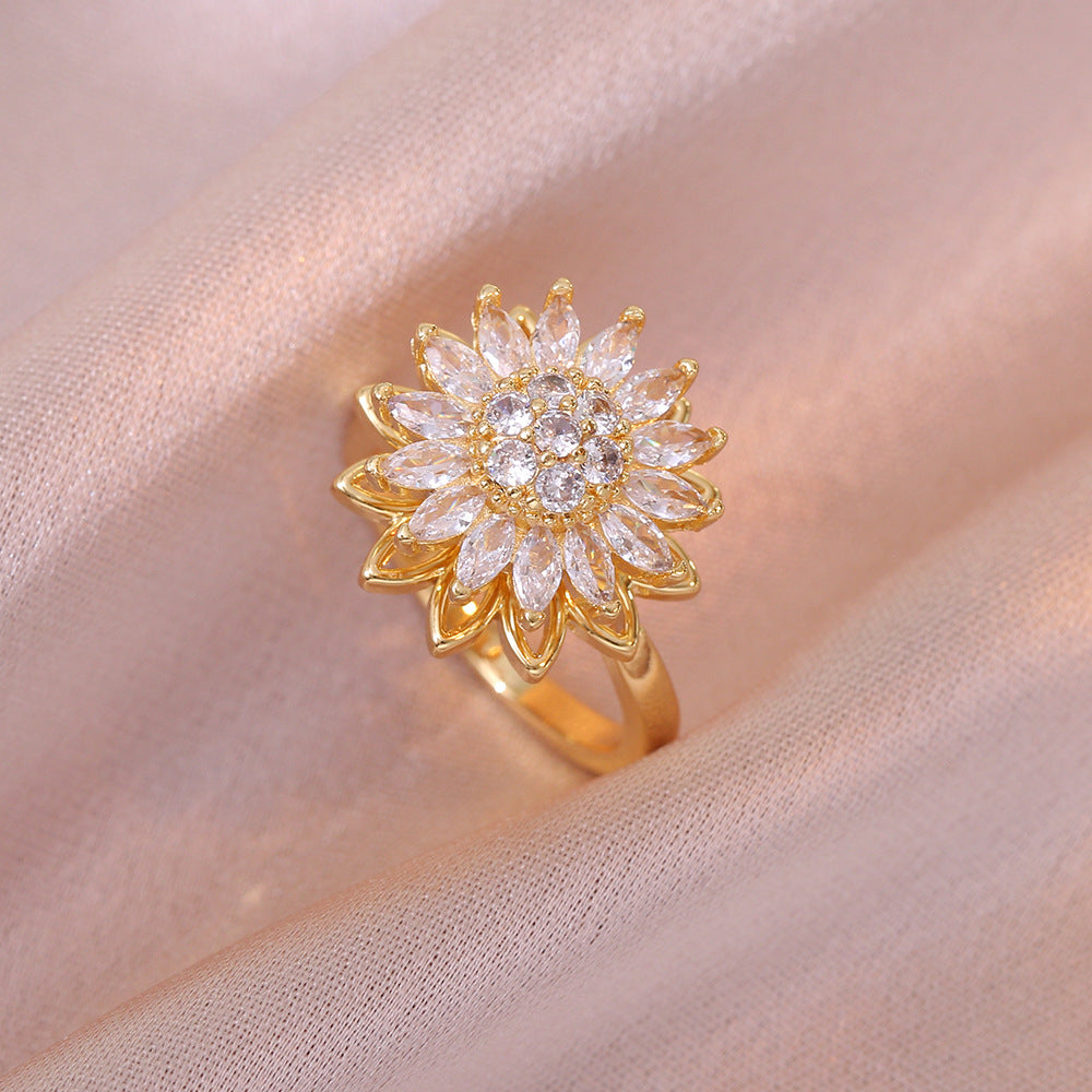 Collar, anillo, pendientes y pulsera de girasol de diamantes