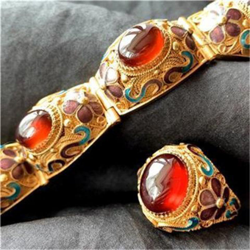 Pulsera de anillo de cristal natural con filigrana incrustada
