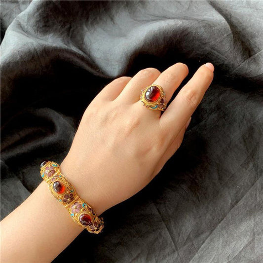 Filigree Inlaid Natural Crystal Ring Bracelet