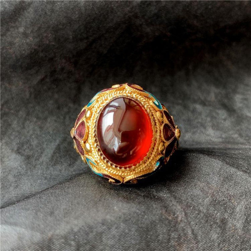Pulsera de anillo de cristal natural con filigrana incrustada