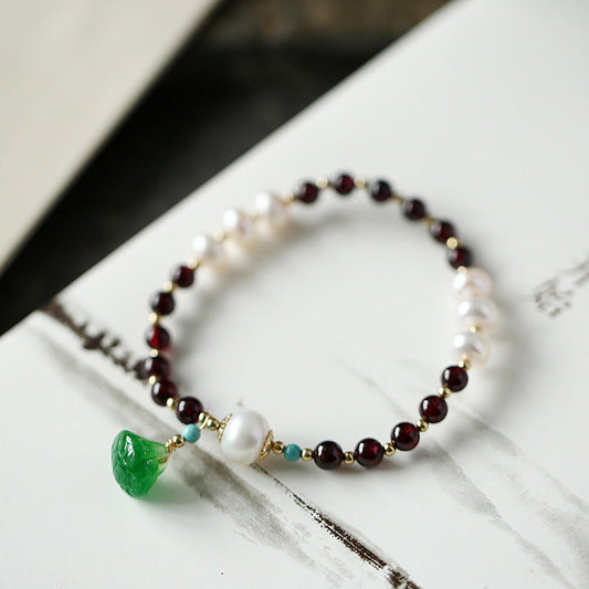 Lucky Lotus • Pearl Garnet Bracelet