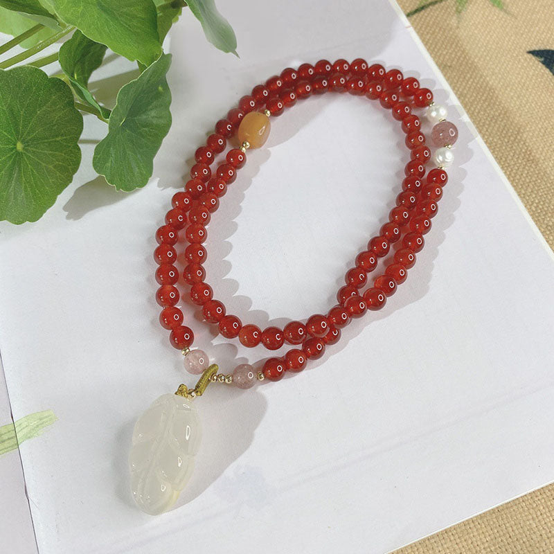 Pulsera de ágata natural de tres círculos y hoja