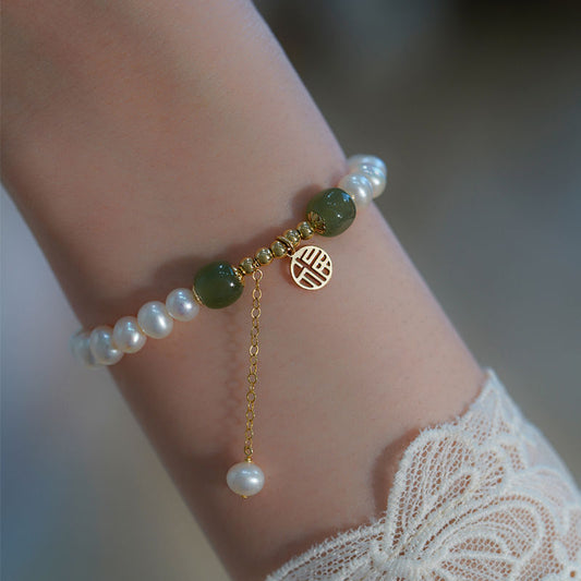 'Lucky Girl'  · Pearl Crystal Bracelet