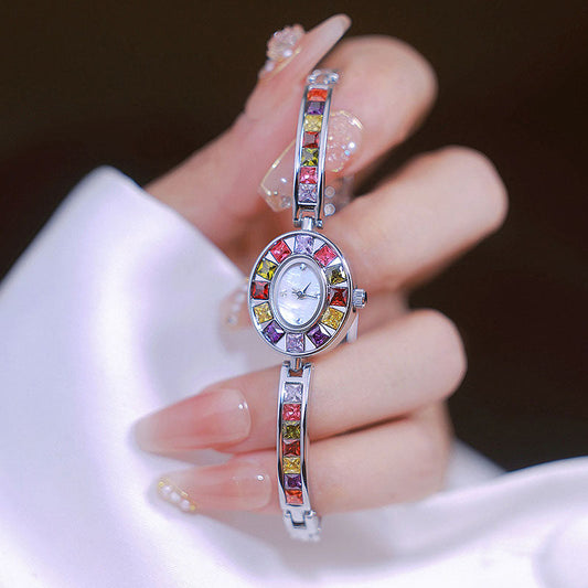 Gradient Rainbow Natural Crystal Bracelet